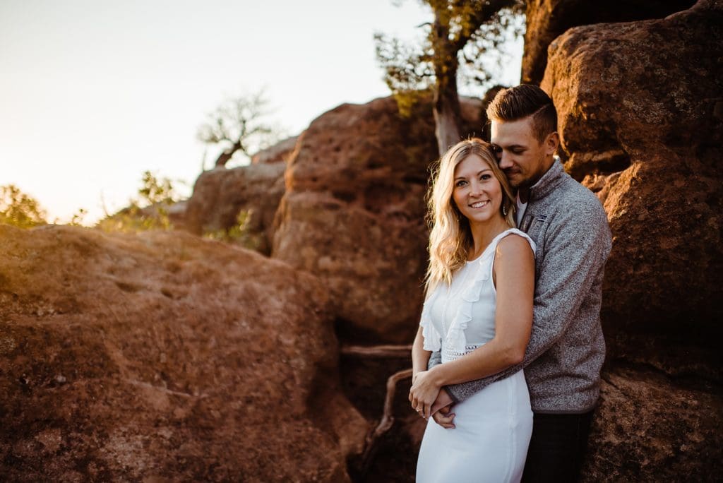 romantic sunrise engagement session at garden of the gods