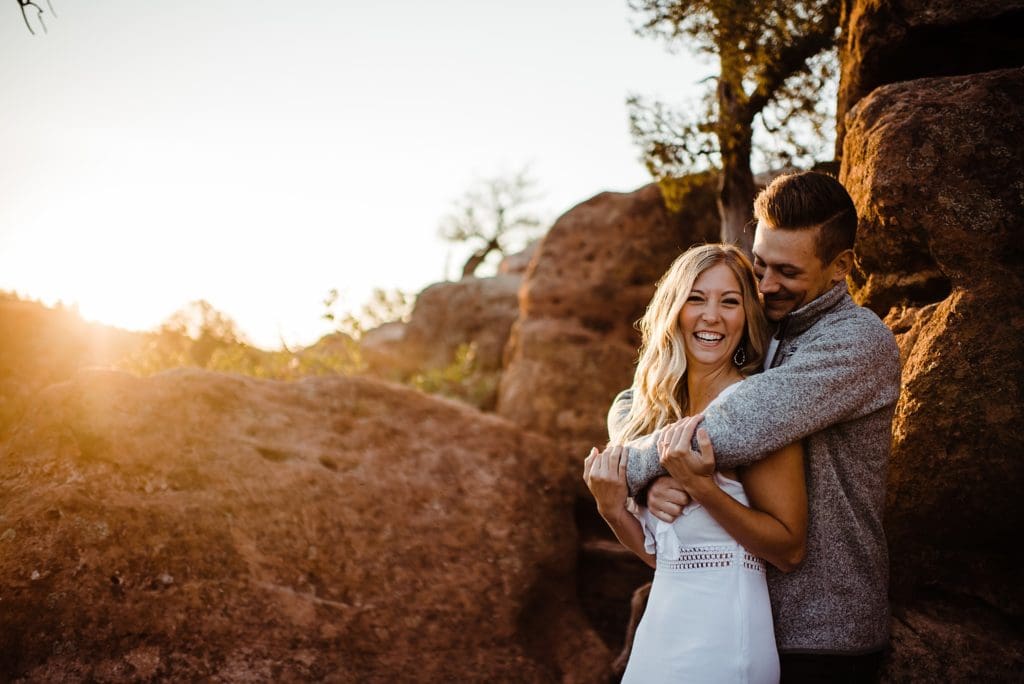 romantic sunrise engagement session at garden of the gods