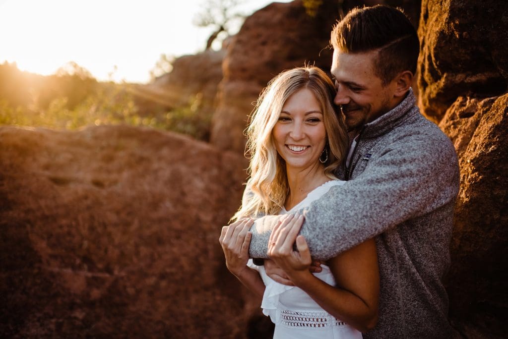 romantic sunrise engagement session at garden of the gods