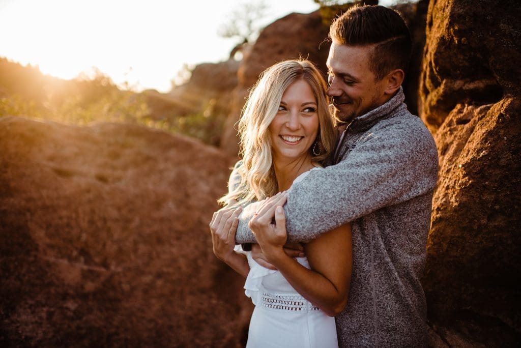 romantic sunrise engagement session at garden of the gods