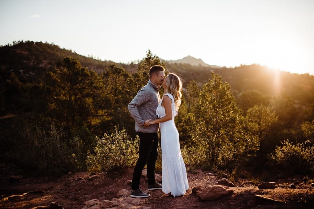 romantic sunrise engagement session at garden of the gods