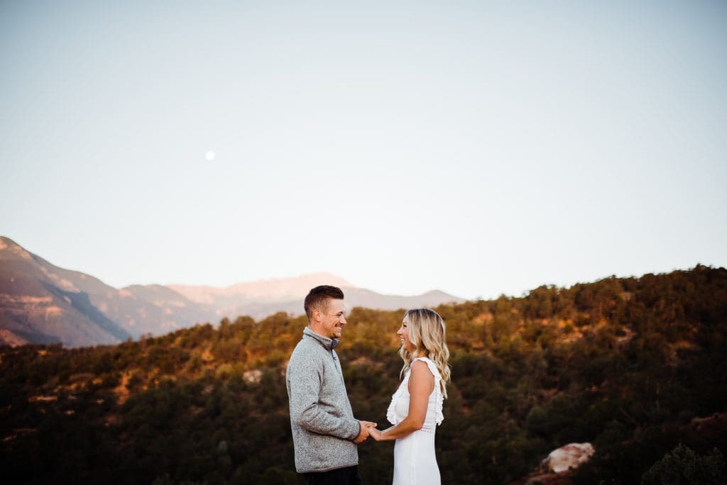 romantic sunrise engagement session at garden of the gods