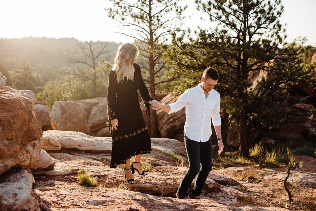 romantic sunrise engagement session at garden of the gods