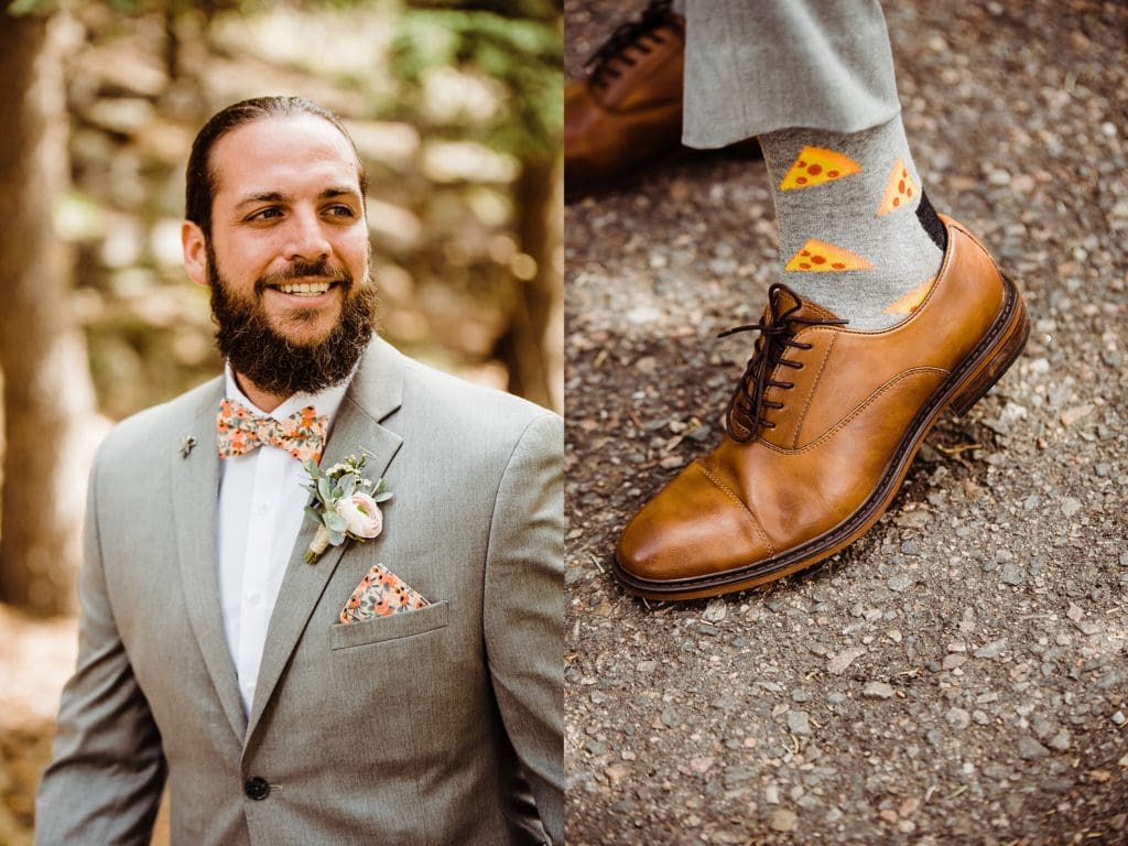 groom with pizza socks