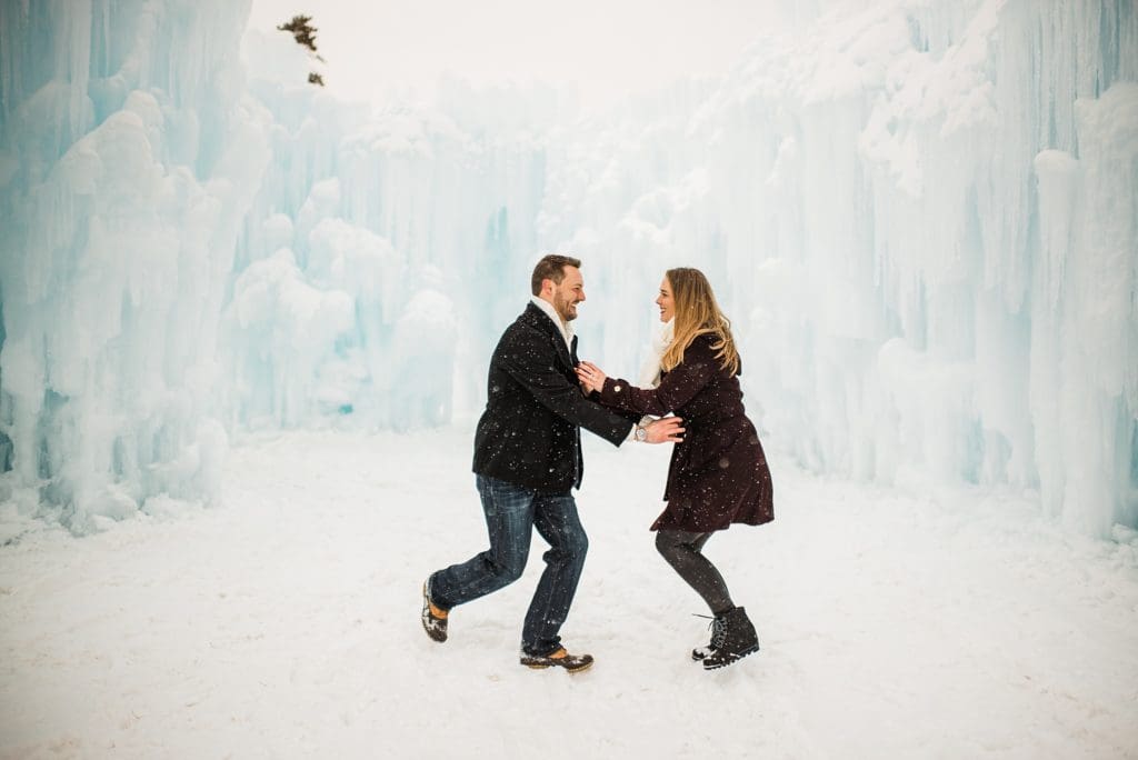engagement session at the ice castles in dillion colorado