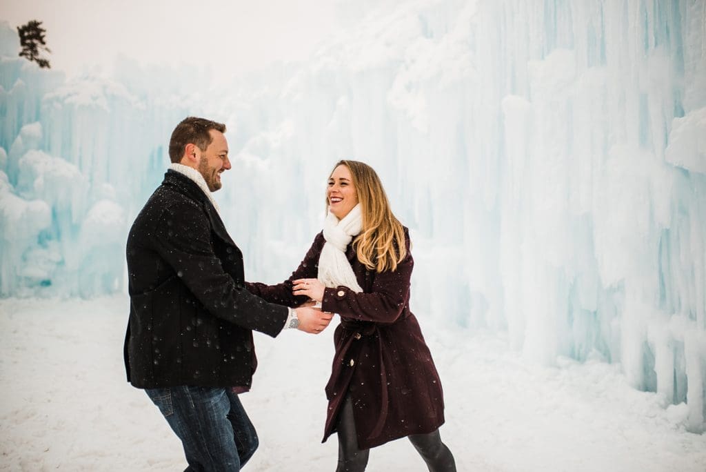 engagement session at the ice castles in dillion colorado