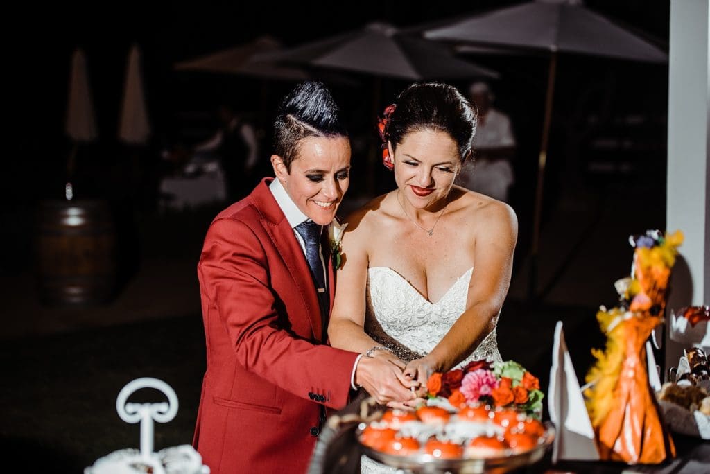 wedding cake cutting at reception