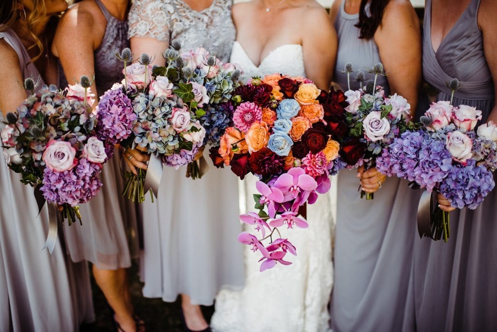gray and maroon wedding party