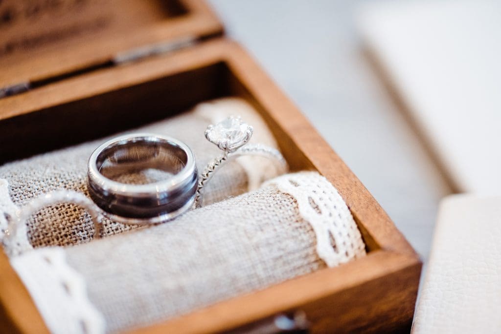 wedding rings in custom wood box