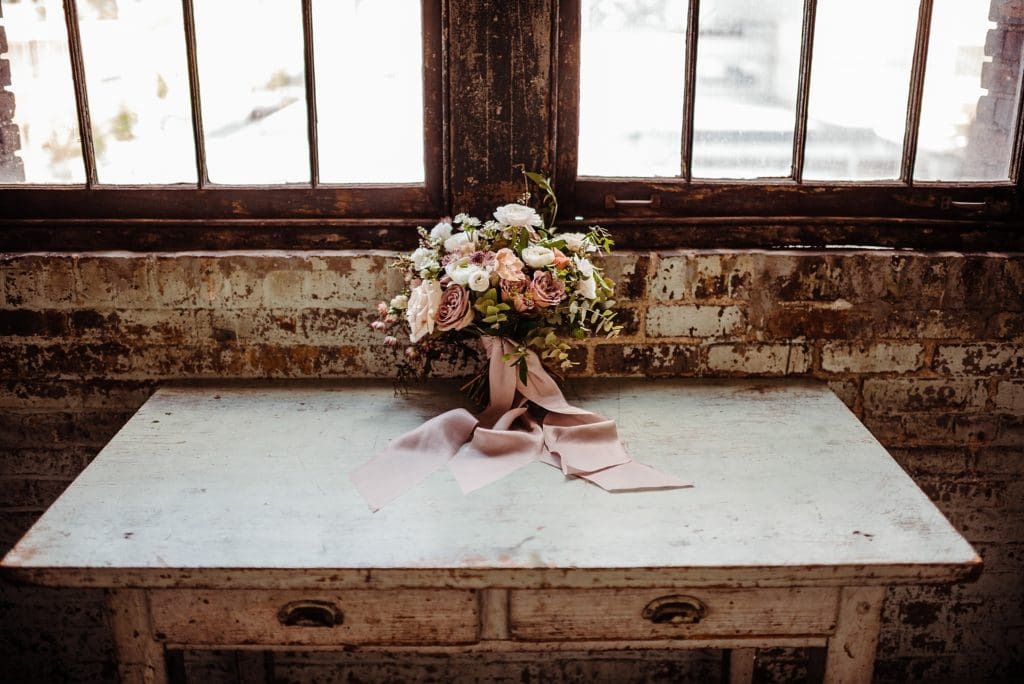 wedding flowers on a desk