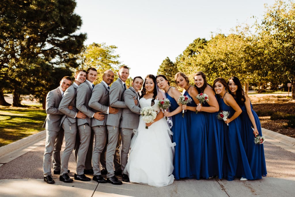 blue and gray wedding party
