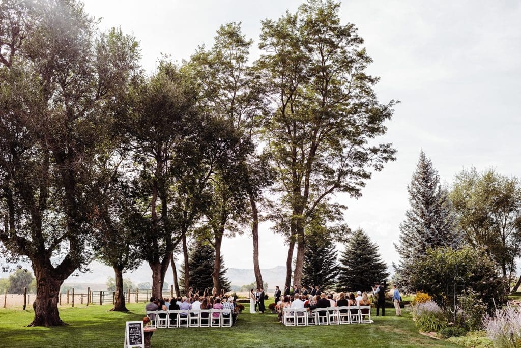 outdoor wedding ceremony at shupe homestead in longmont colorado