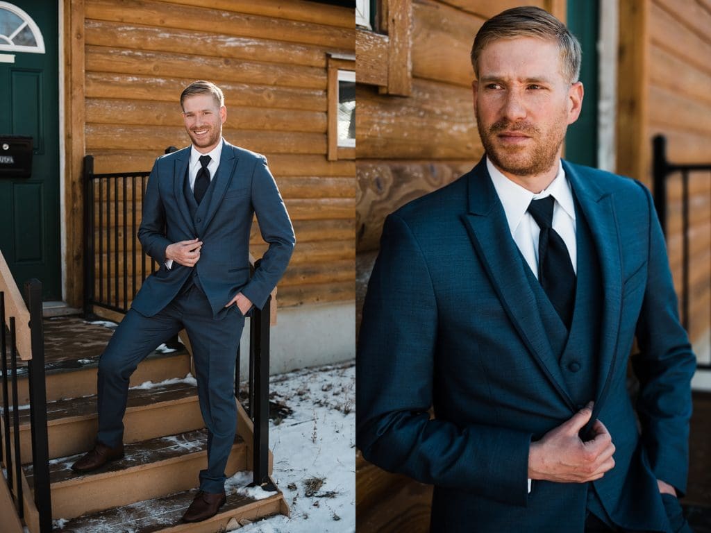 grooms portraits at rustic lace barn