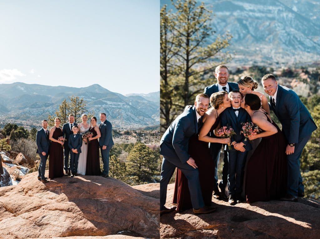 wedding party photos at high point at garden of the gods in colorado springs