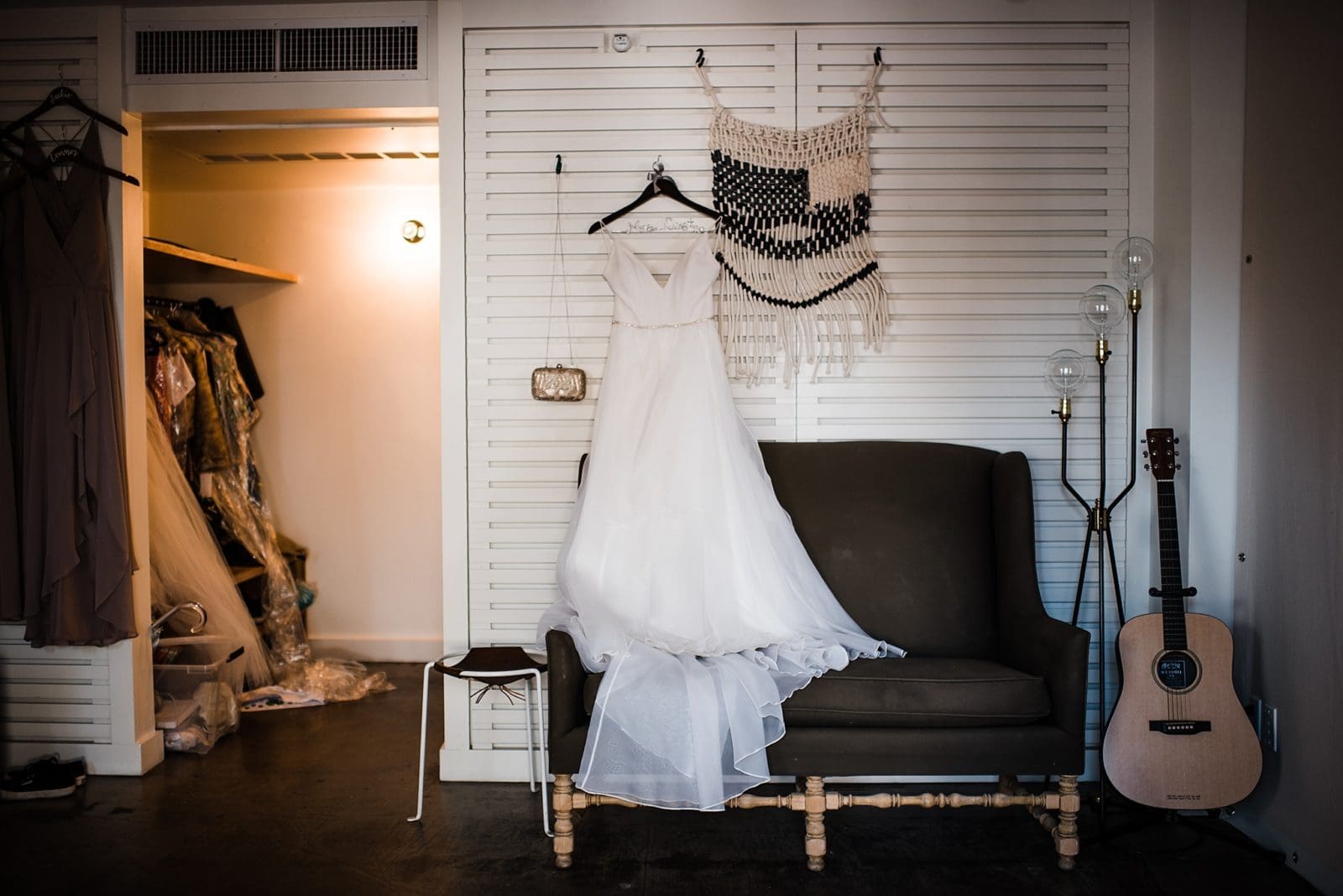 brides dress hanging up at the ace hotel