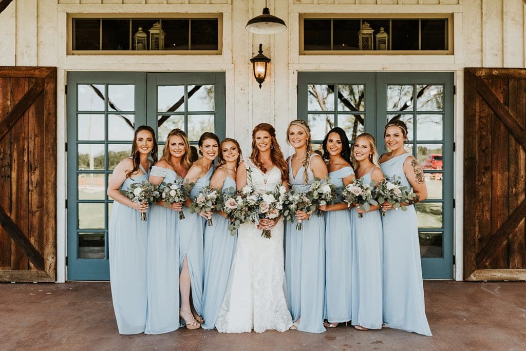 pale blue bridal party at deerfield estates in waco