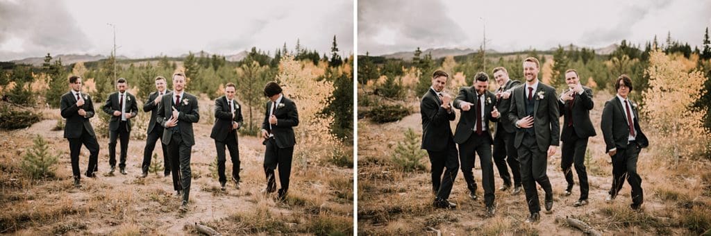 wedding party photos in the fall leaves in breckenridge