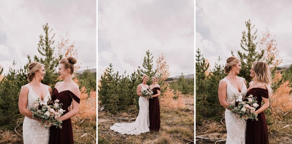 wedding party photos in the fall leaves in breckenridge
