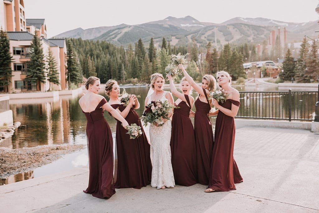 wedding party photos at Main Street Station in Breckenridge Colorad