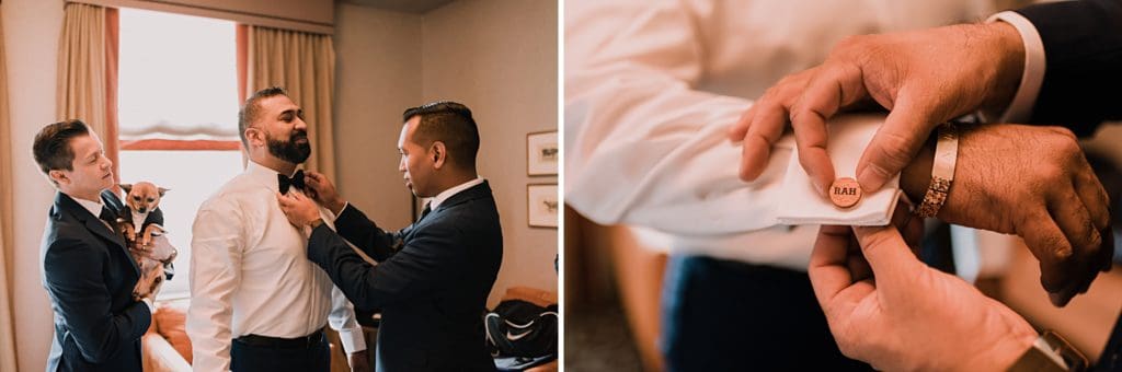groom getting ready at hotel icon in houston texas