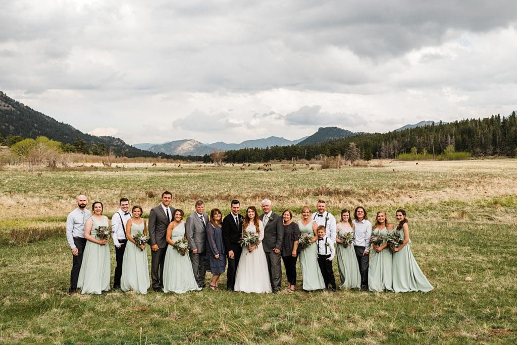 wedding party photos in rocky mountain national park