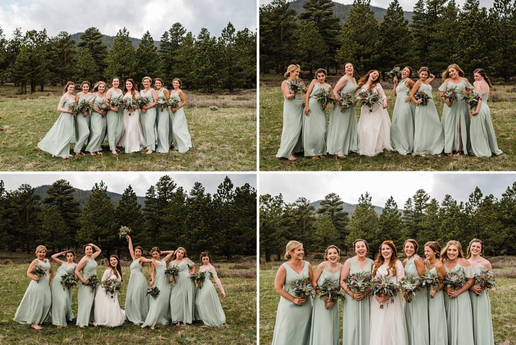 wedding party photos in rocky mountain national park