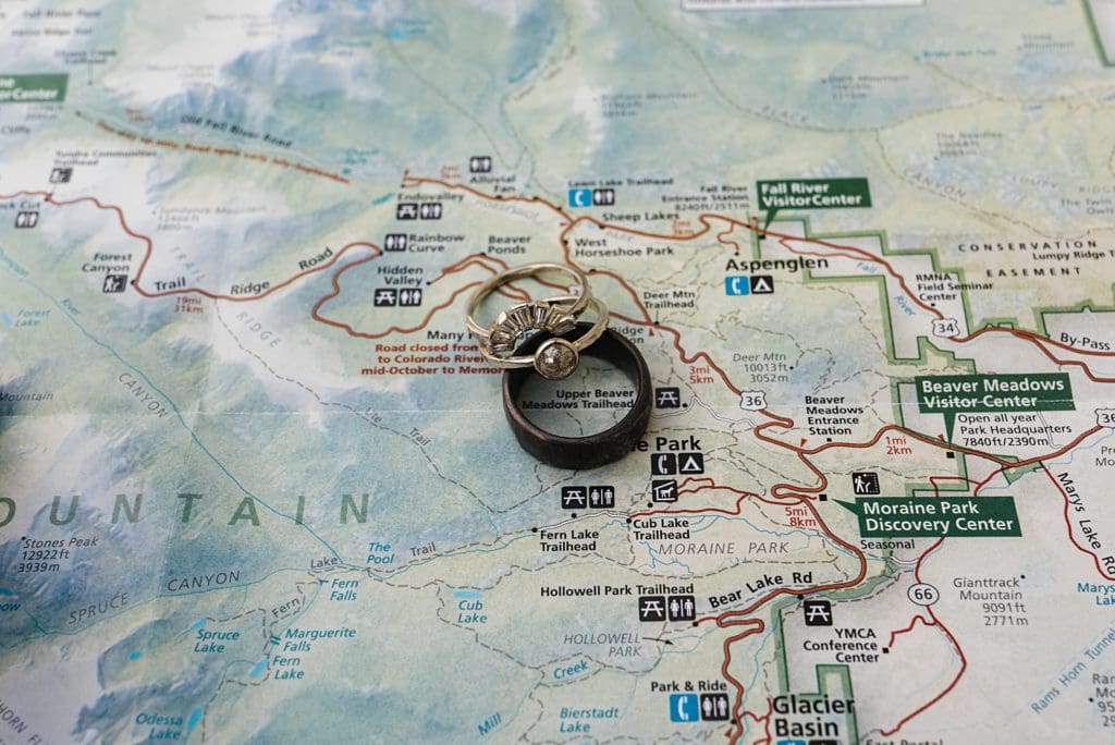 wedding rings on a map