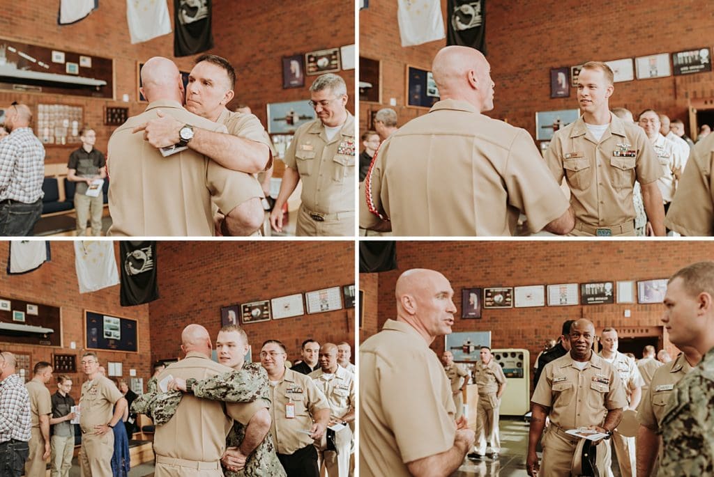 sailors congratulating newly retired chief