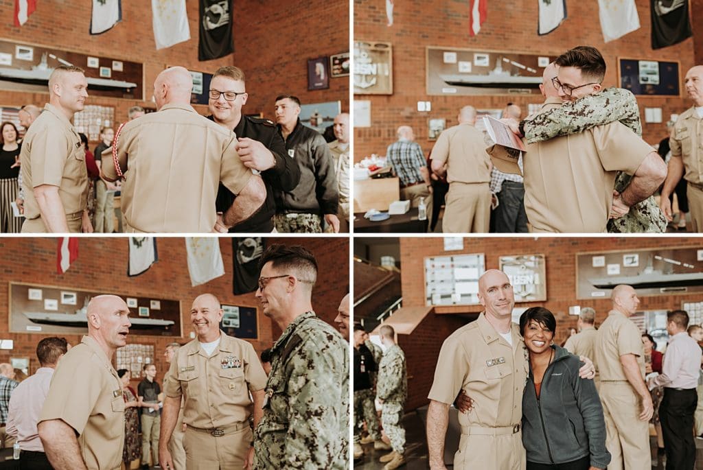 sailors congratulating newly retired chief