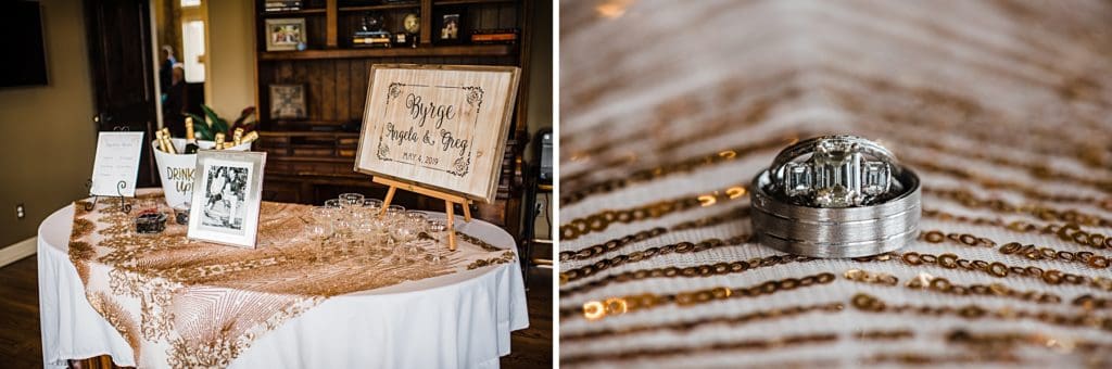entrance table with gold sequins