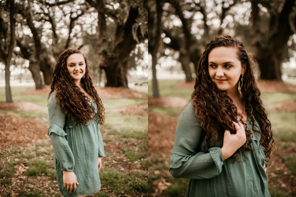 senior girl with oak trees