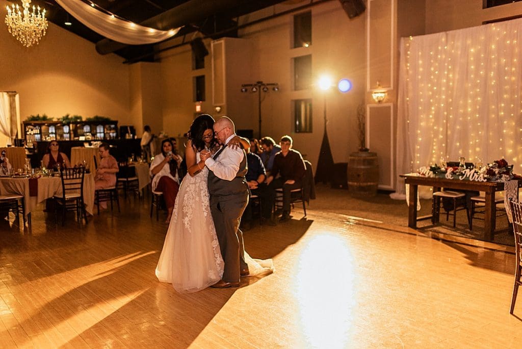 bride and groom dancing at indoor reception at wedgewood black forest wedding