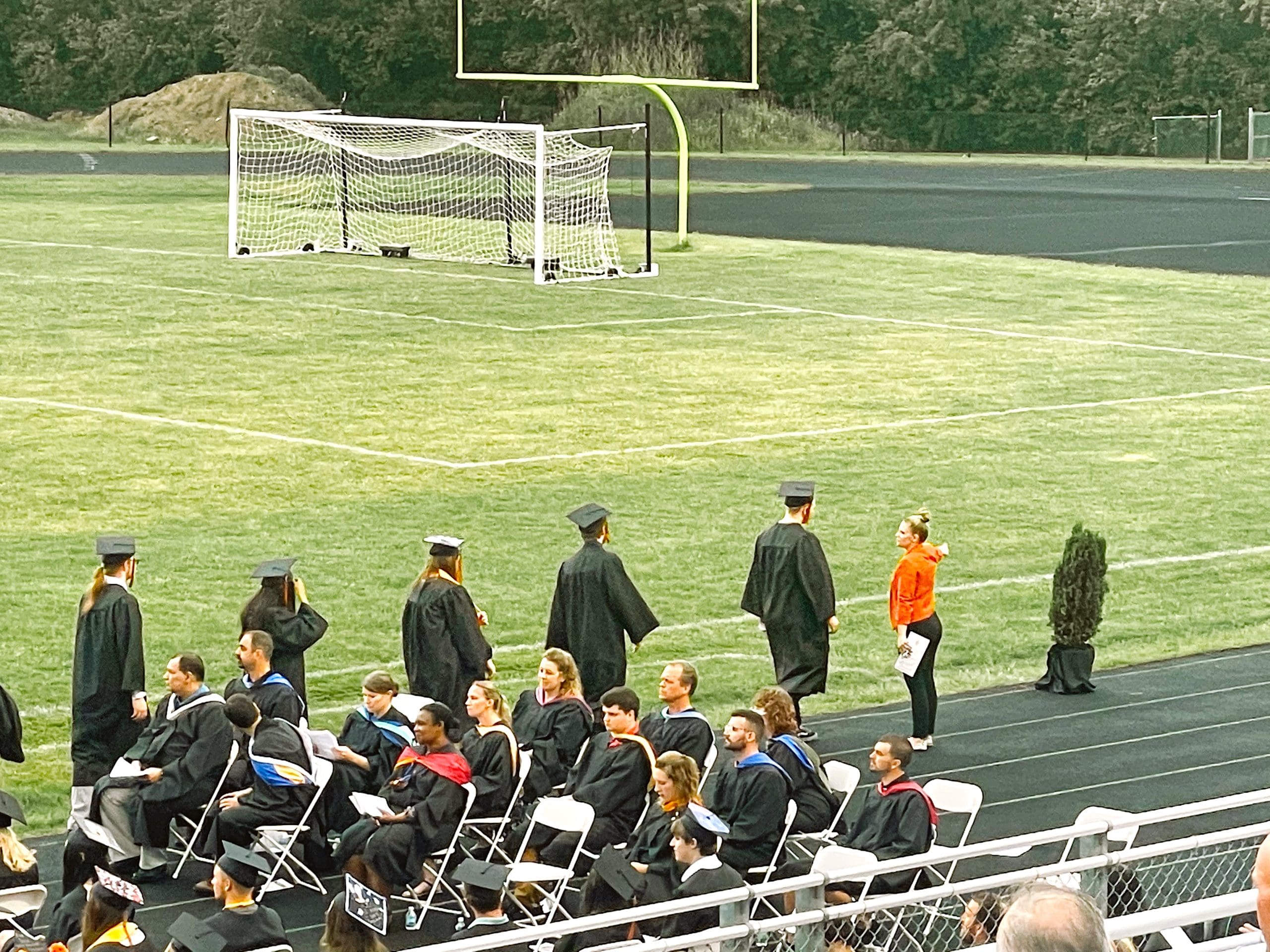 seniors in line to get diploma
