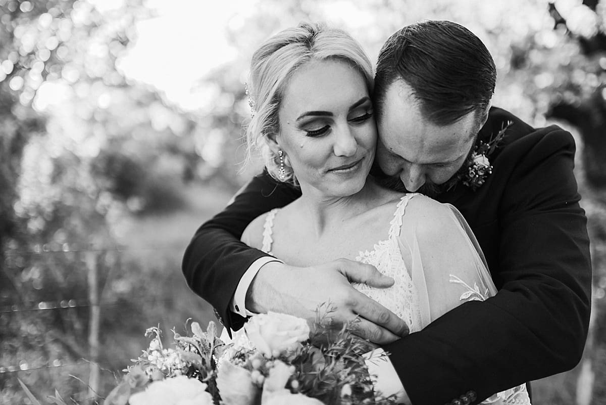 romantic black and white portrait of wedding day