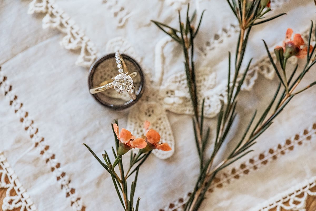 wedding rings on antique hankerchief