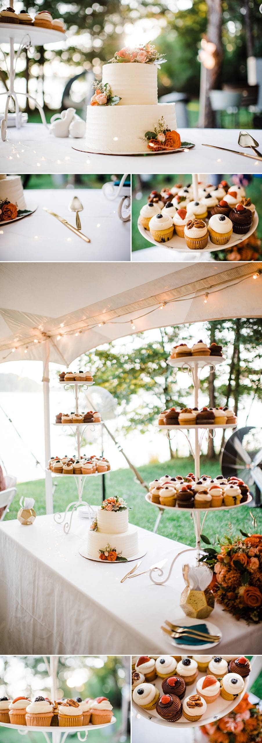 cake table with cupcakes on tiers