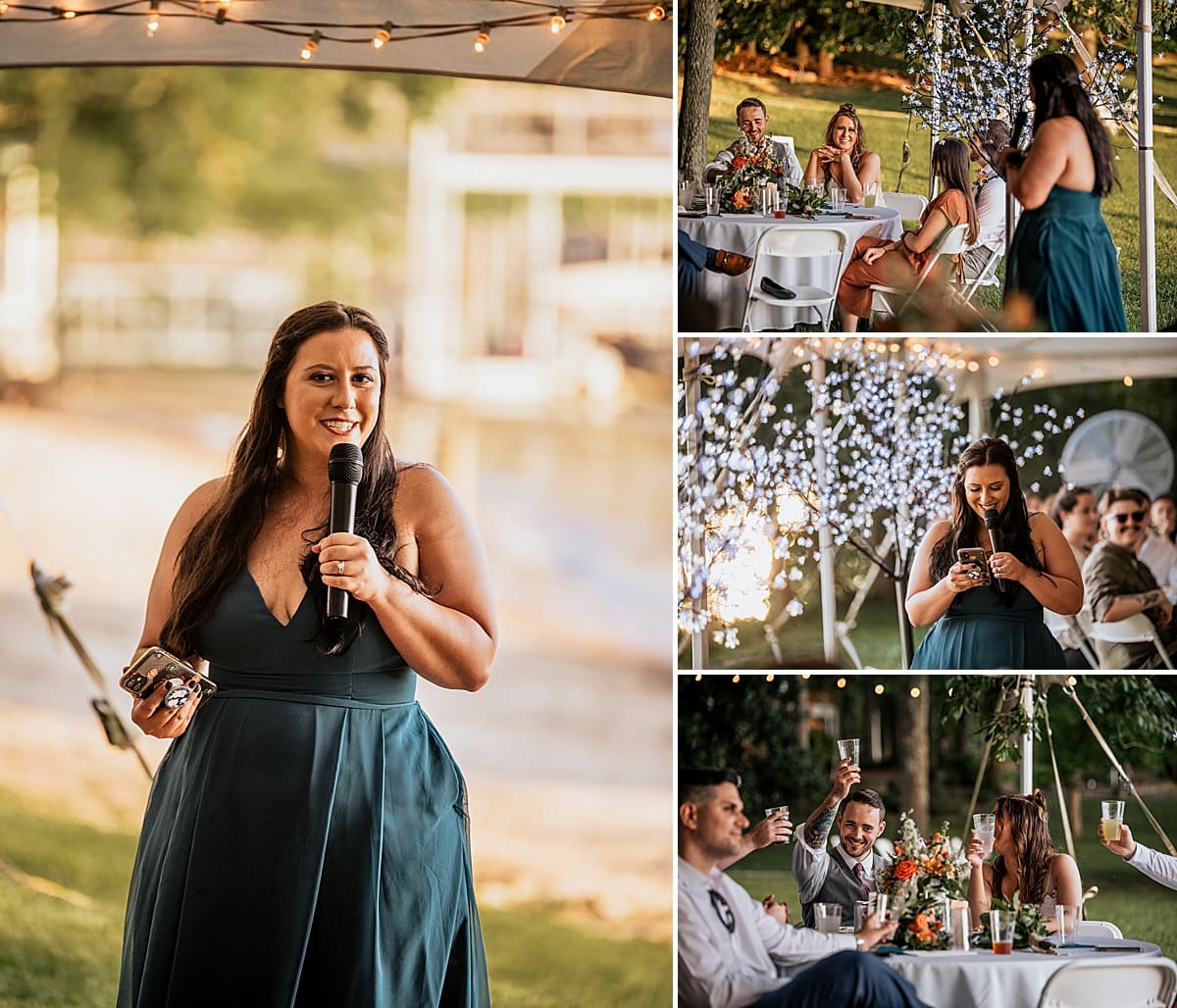 wedding speeches at lakeside tented wedding reception