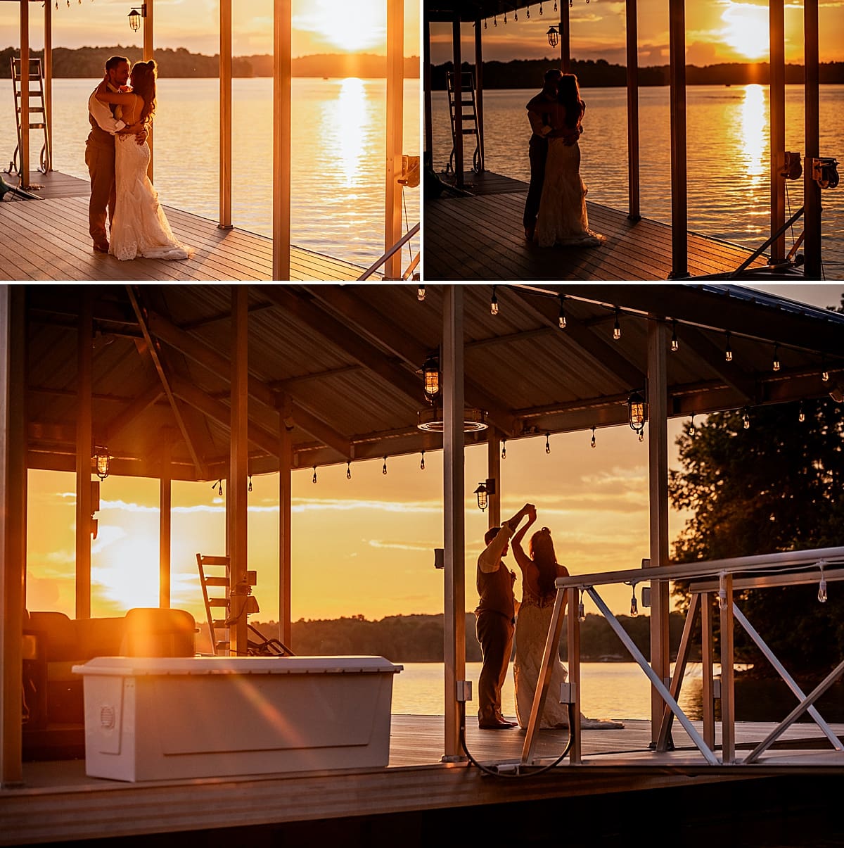 sunset portraits on private lake dock lake geneva wedding photographer