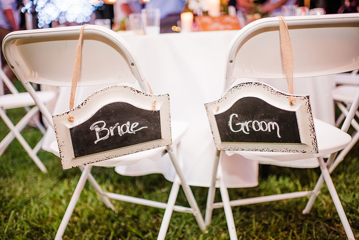 bride and groom signs for reception chairs