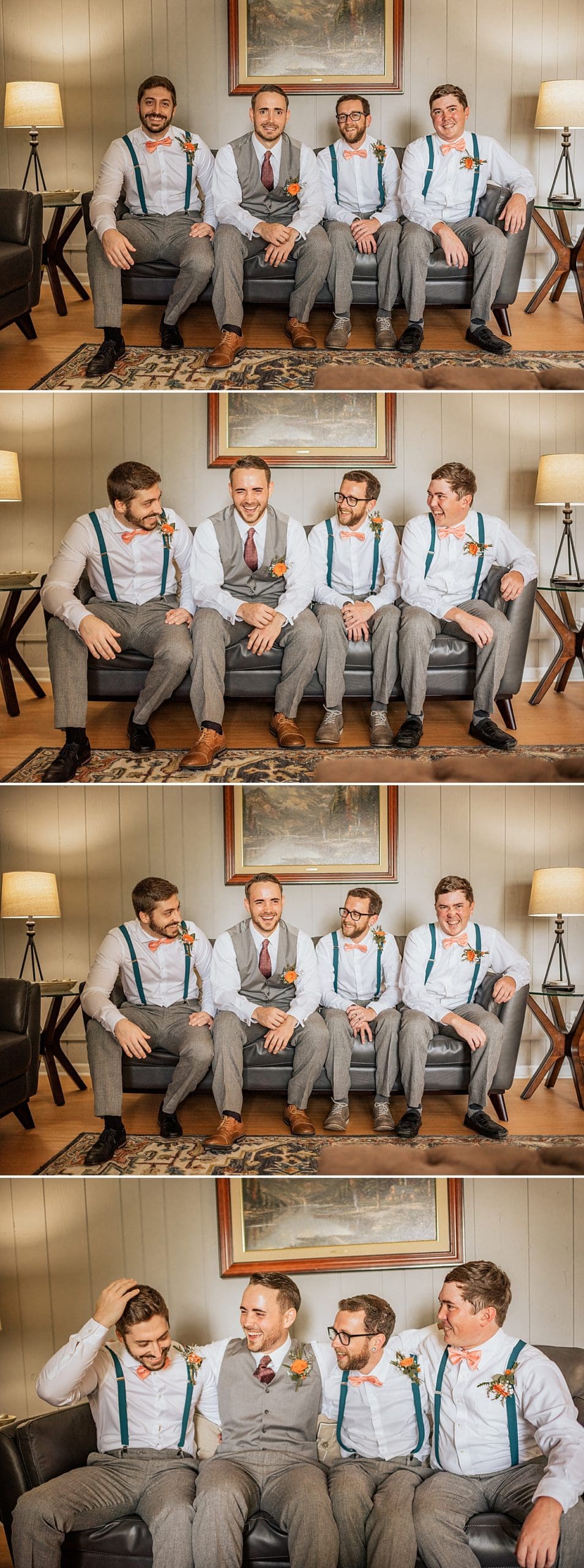 four groomsmen on a couch