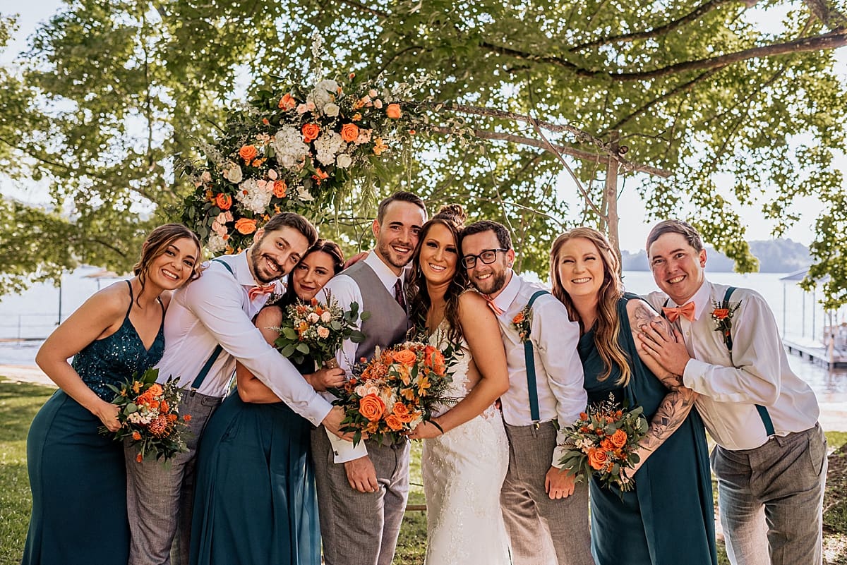 group hug for large wedding party