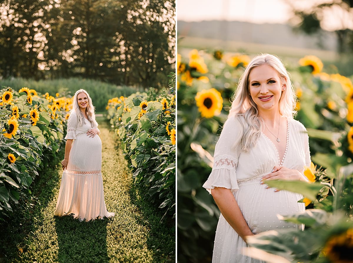 maternity photos in sunflower field