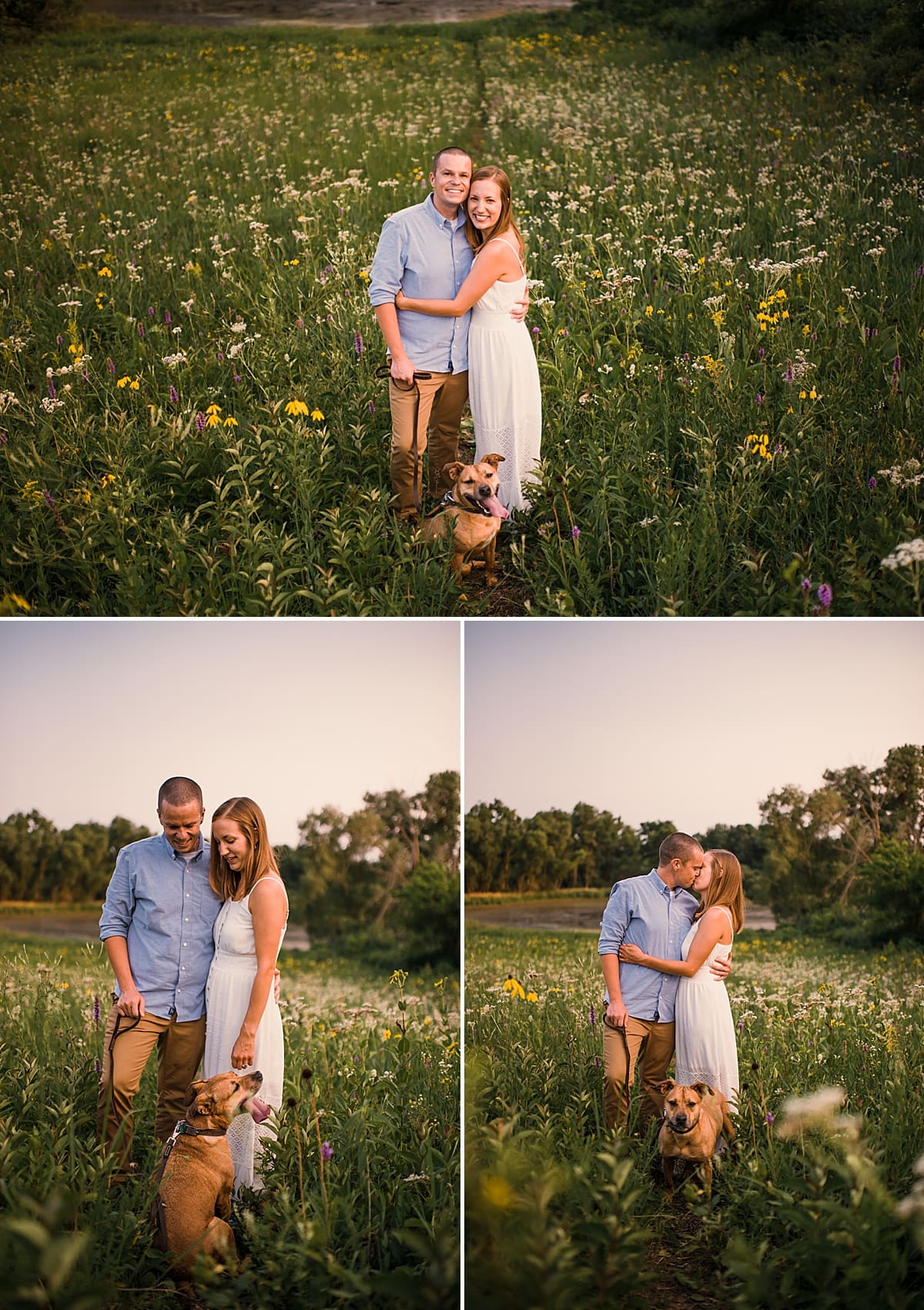 couple with dog at engagement session