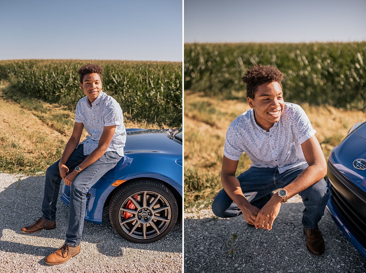 senior session with a car