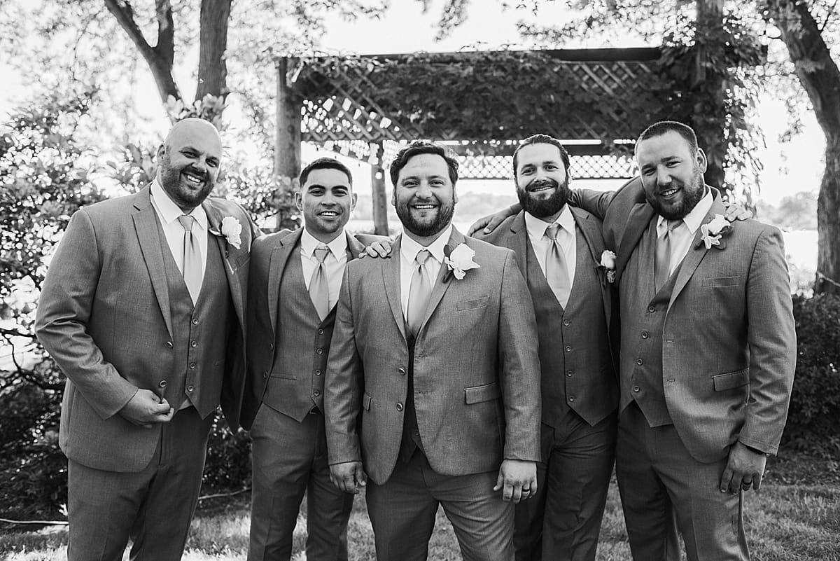 black and white classic groom party photo