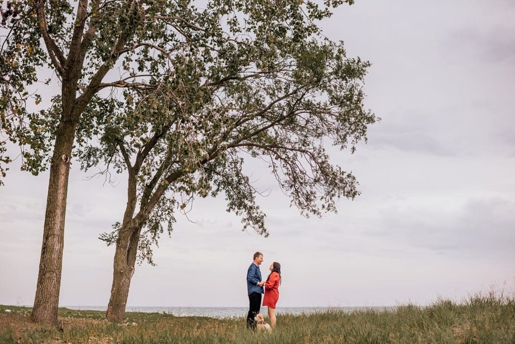 engagement session in front of lake michigan