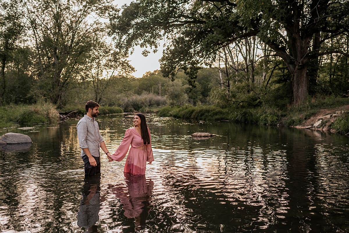 in the river engagement session at white river county park in lake geneva
