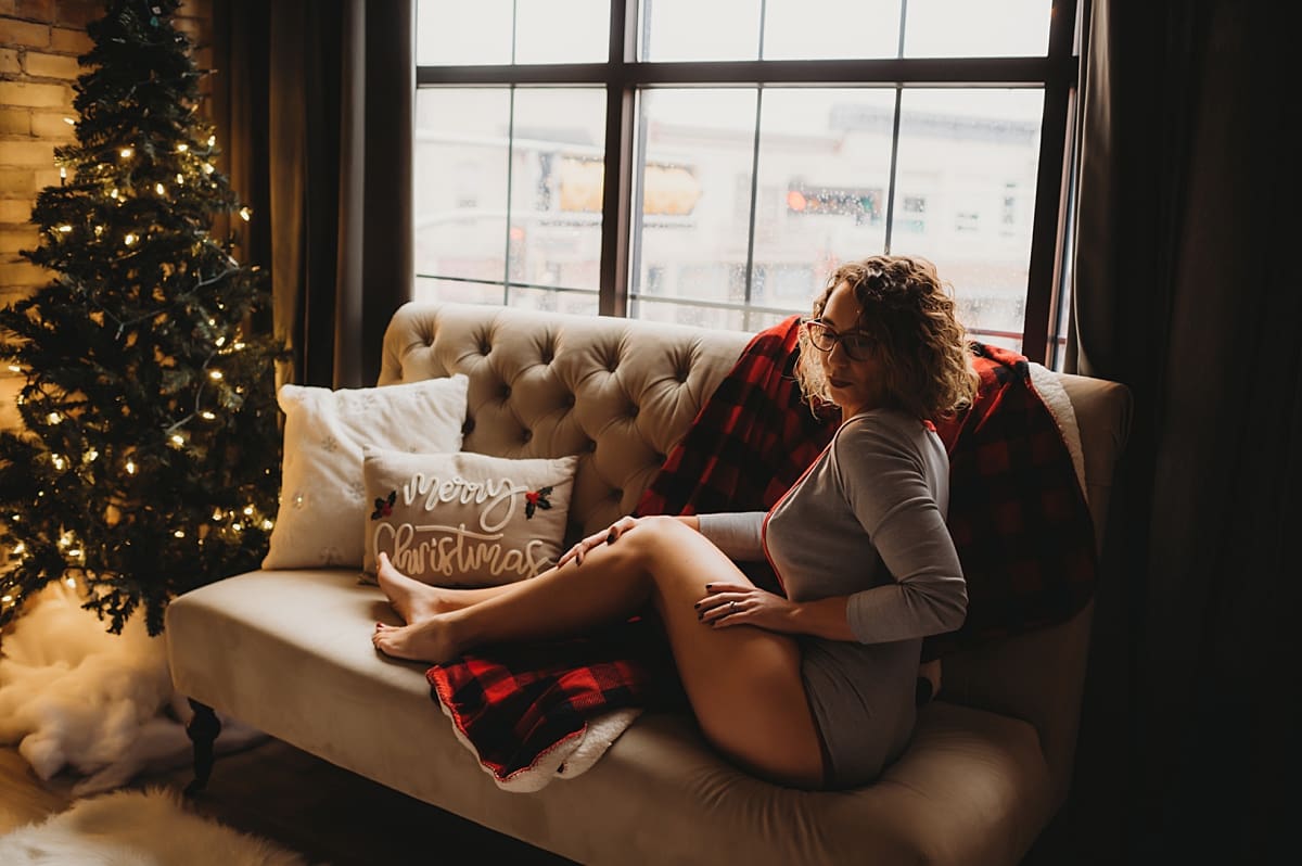 christmas boudoir in soft pajamas