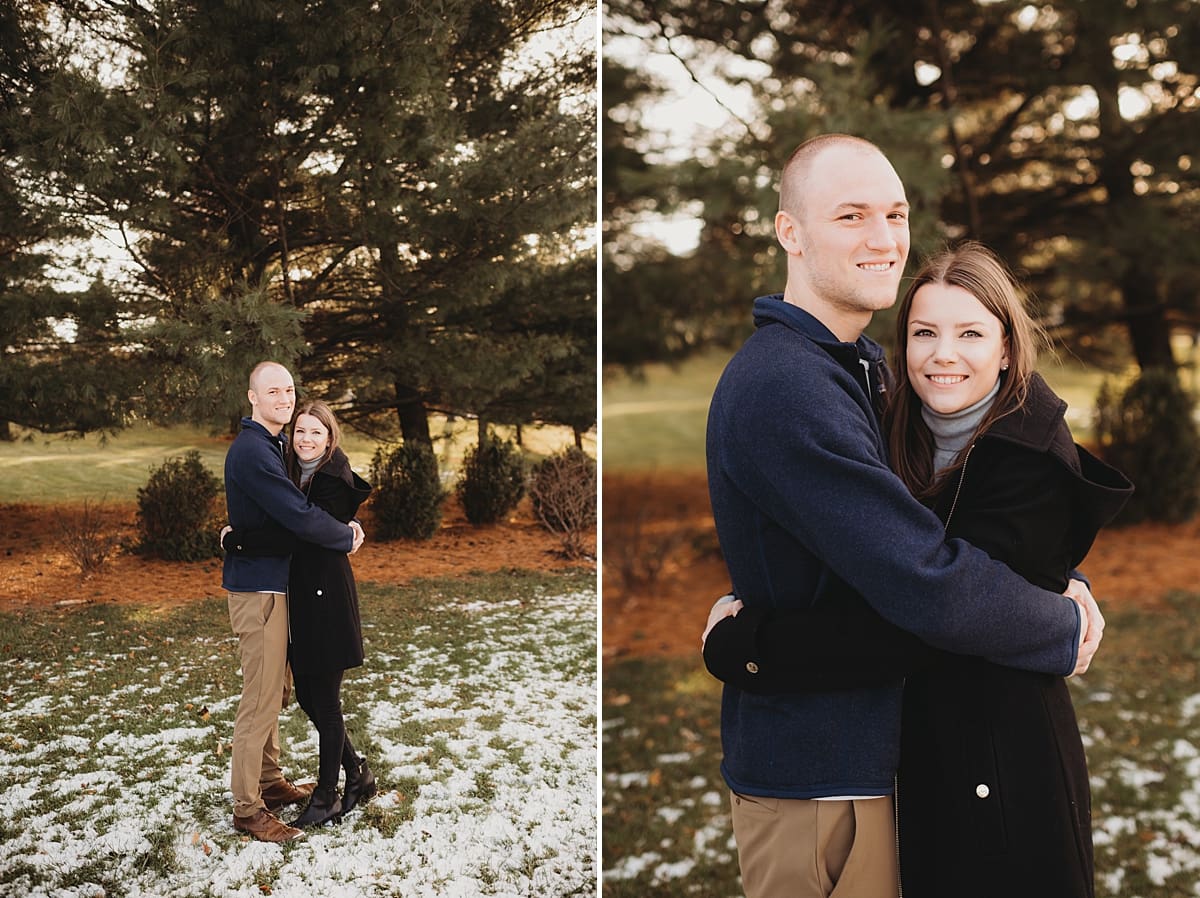 couple wrapped up together for engagement session
