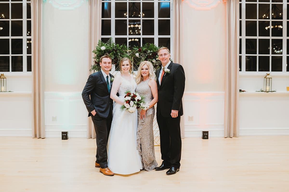 indoor family photos for wedding reception